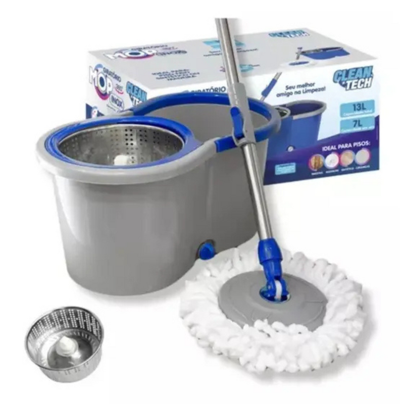 Mop Giratório 360° Cesto Inox Clean Tech 13L